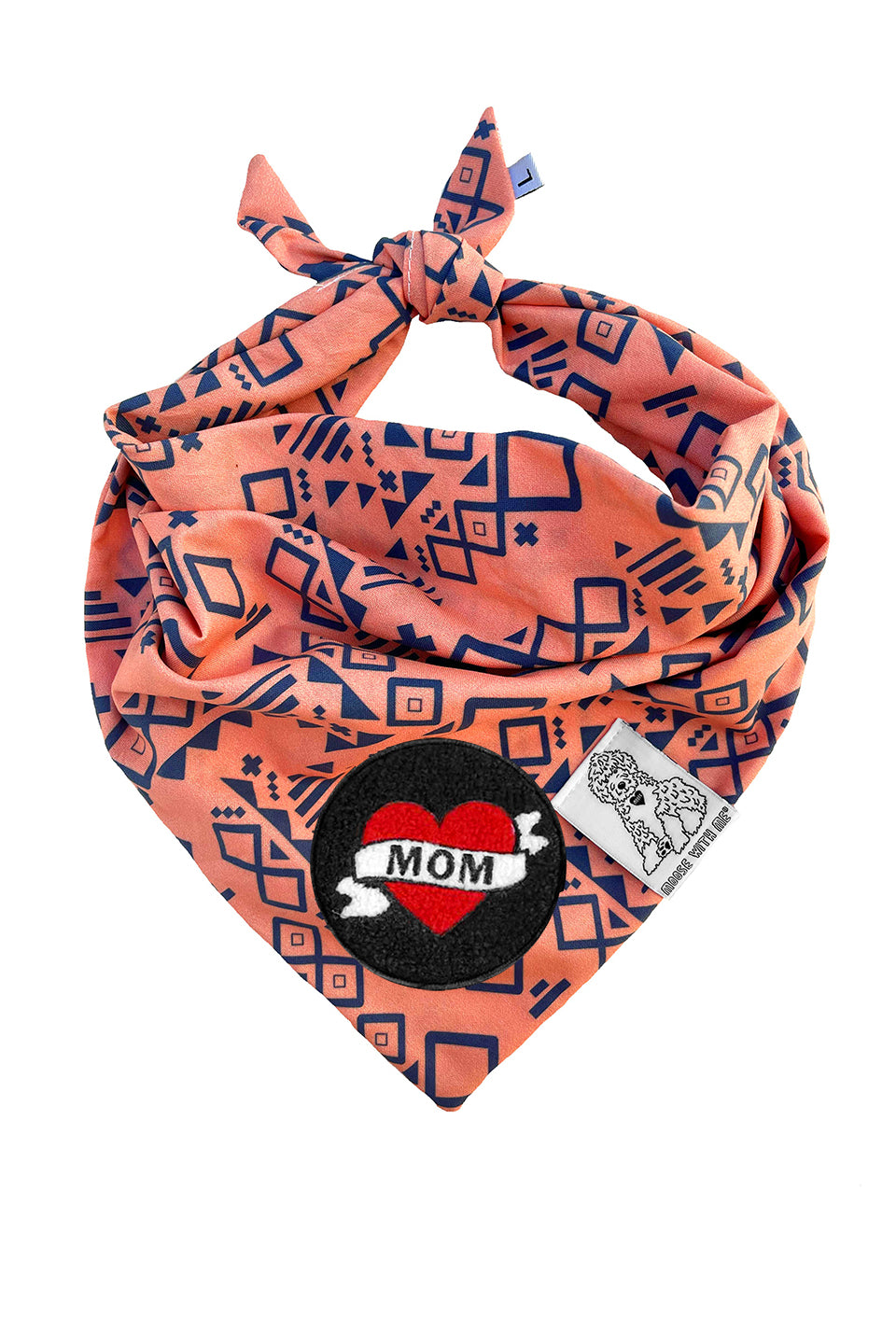 Dog Bandana Aztec - Peach - Customize by adding Interchangeable Velcro Embroidered Patches