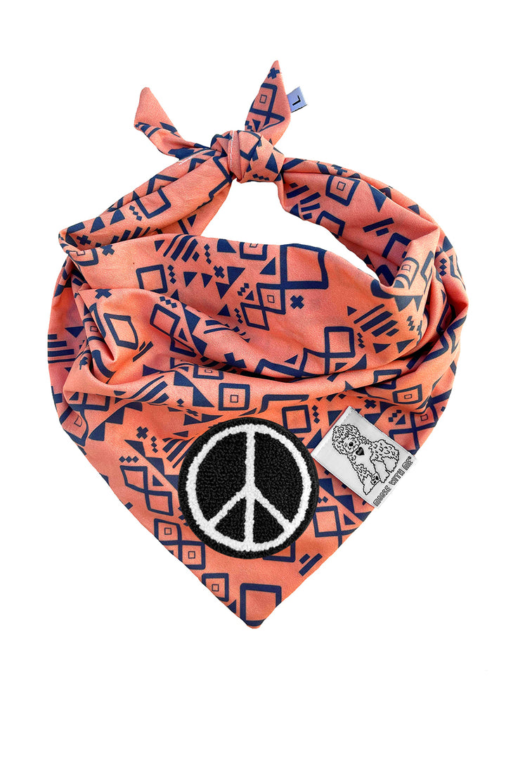 Dog Bandana Aztec - Peach - Customize by adding Interchangeable Velcro Embroidered Patches