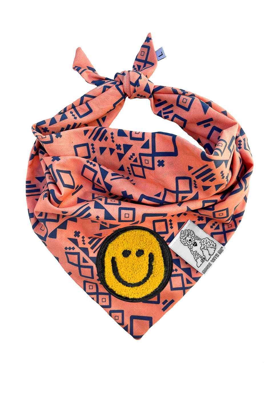 Dog Bandana Aztec - Peach - Customize by adding Interchangeable Velcro Embroidered Patches