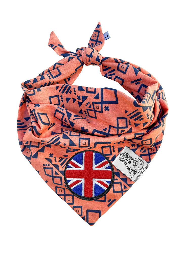 Dog Bandana Aztec - Peach - Customize by adding Interchangeable Velcro Embroidered Patches