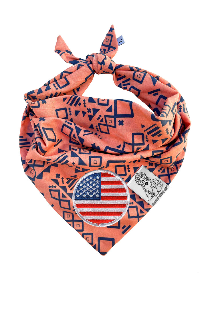 Dog Bandana Aztec - Peach - Customize by adding Interchangeable Velcro Embroidered Patches