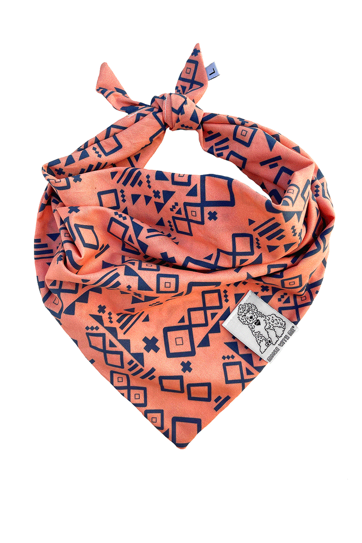 Dog Bandana Aztec - Peach - Customize by adding Interchangeable Velcro Embroidered Patches