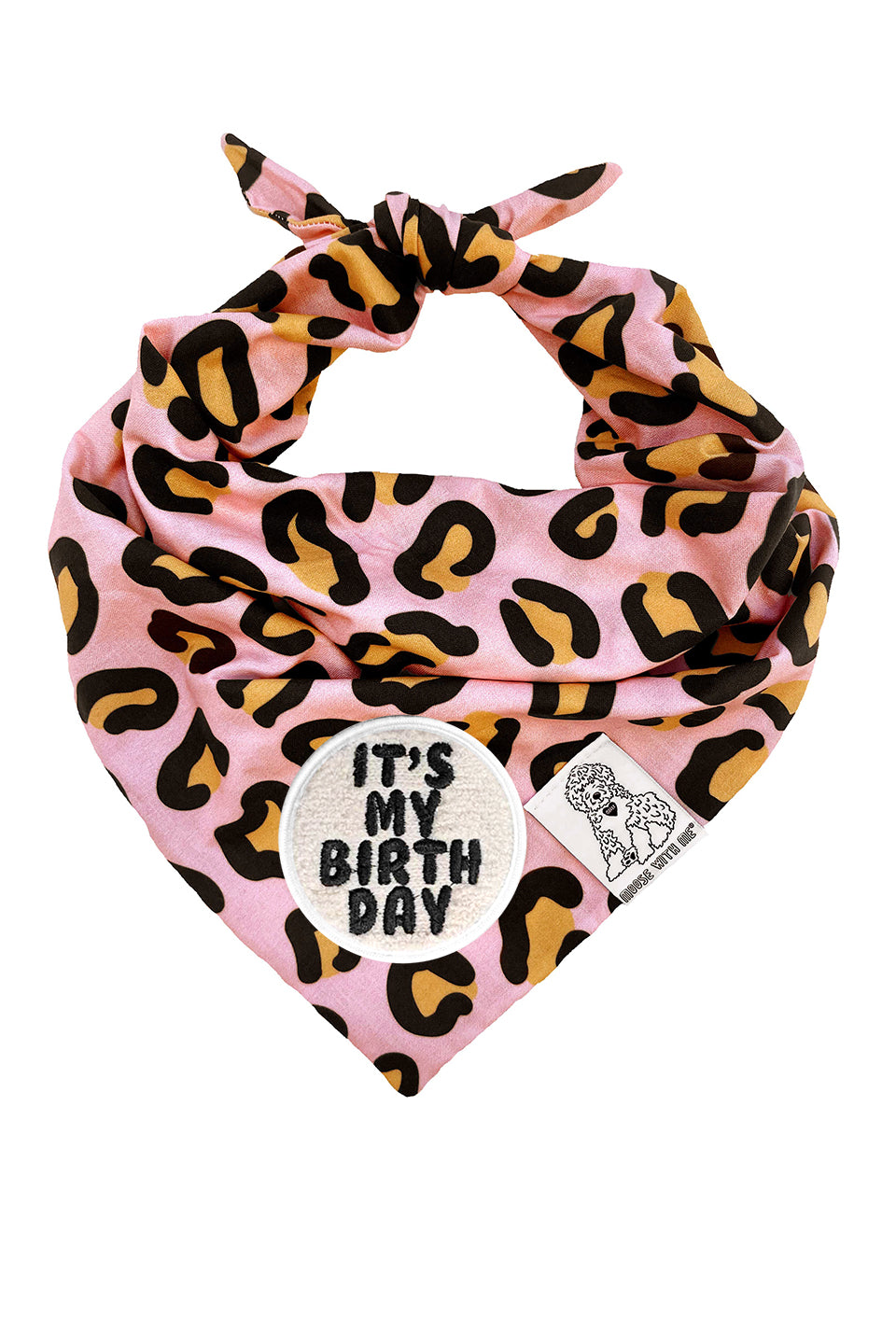 Dog Bandana Leopard Print - Pink - Customize by adding Interchangeable Velcro Embroidered Patches