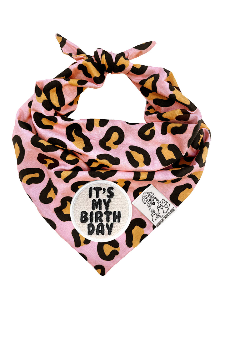 Dog Bandana Leopard Print - Pink - Customize by adding Interchangeable Velcro Embroidered Patches