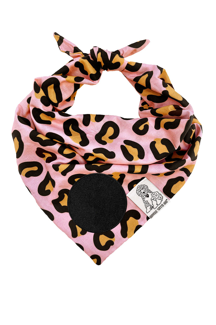 Dog Bandana Leopard Print - Pink - Customize by adding Interchangeable Velcro Embroidered Patches