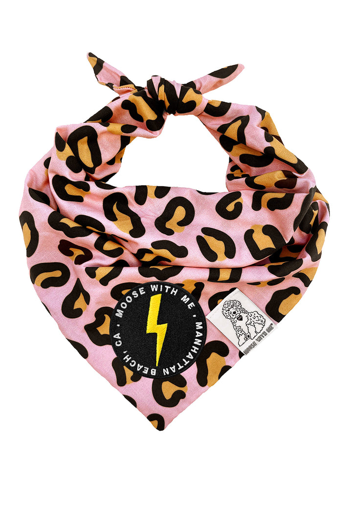 Dog Bandana Leopard Print - Pink - Customize by adding Interchangeable Velcro Embroidered Patches