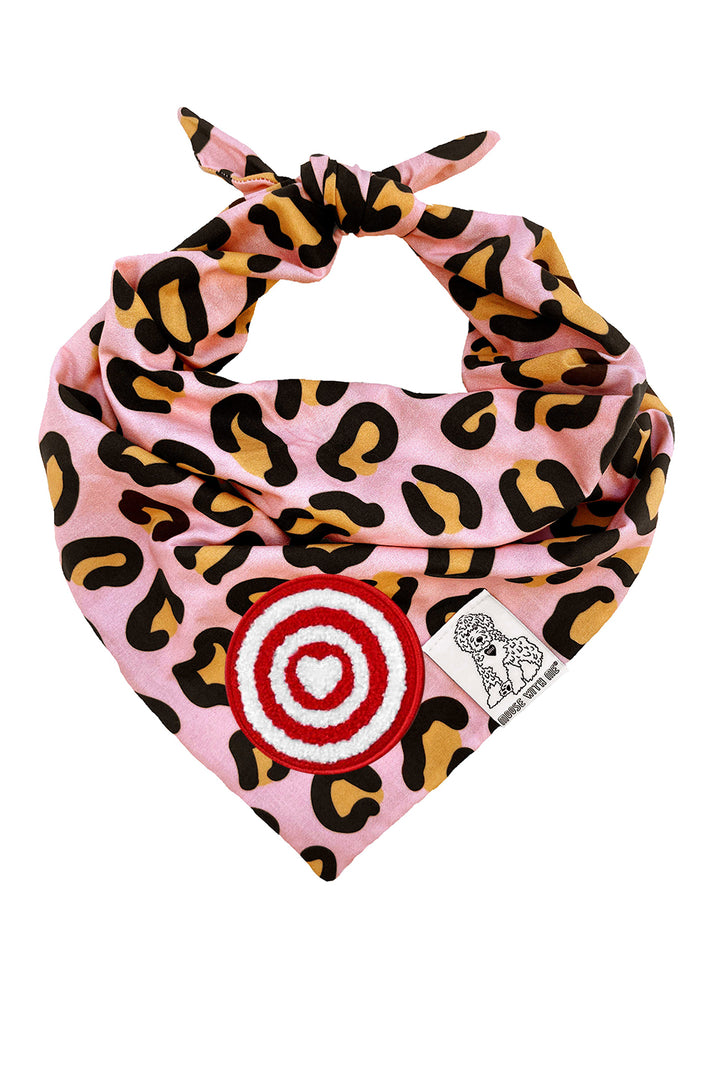 Dog Bandana Leopard Print - Pink - Customize by adding Interchangeable Velcro Embroidered Patches