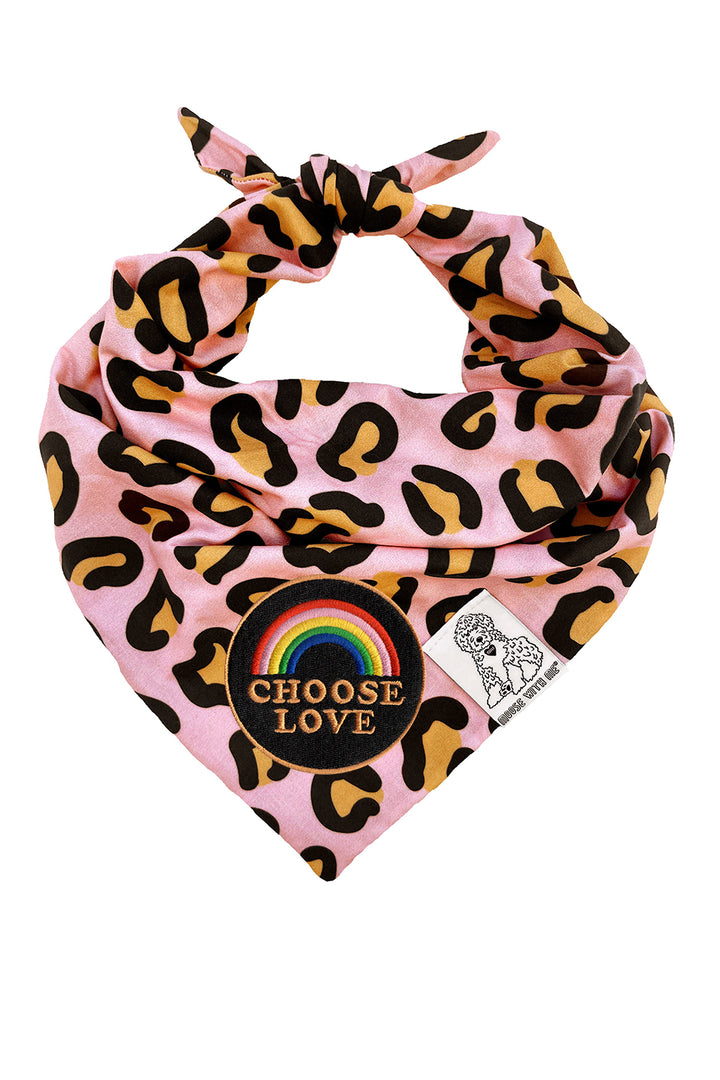 Dog Bandana Leopard Print - Pink - Customize by adding Interchangeable Velcro Embroidered Patches