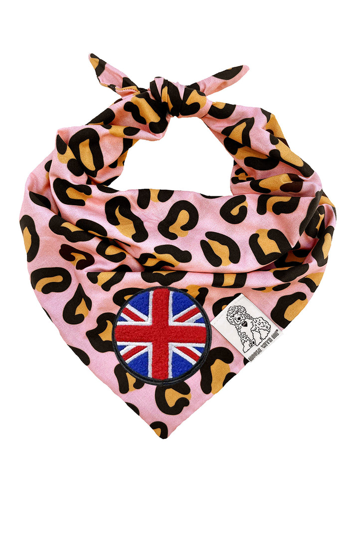 Dog Bandana Leopard Print - Pink - Customize by adding Interchangeable Velcro Embroidered Patches