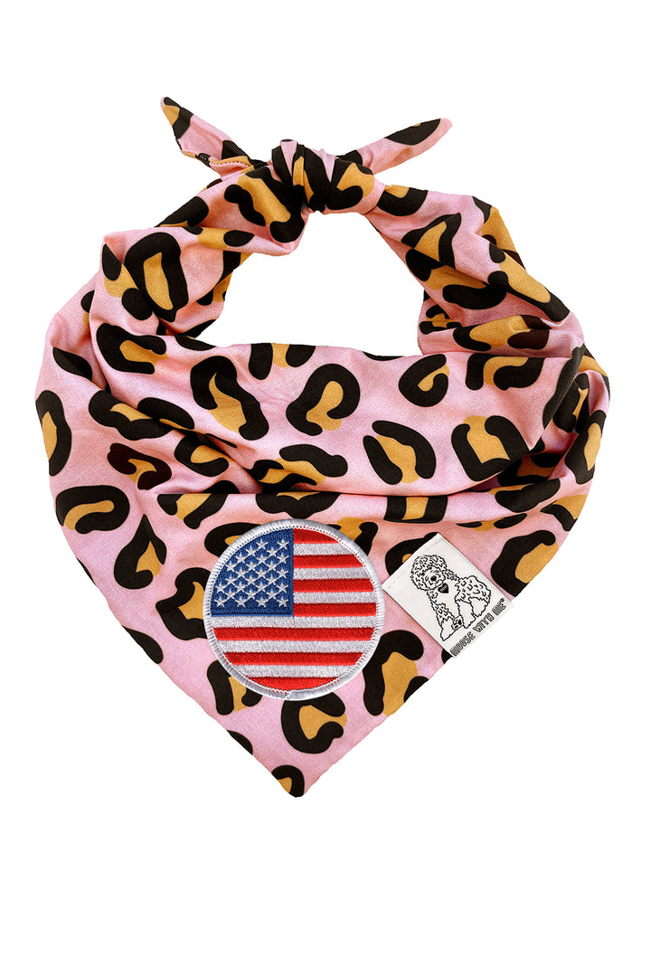 Dog Bandana Leopard Print - Pink - Customize by adding Interchangeable Velcro Embroidered Patches