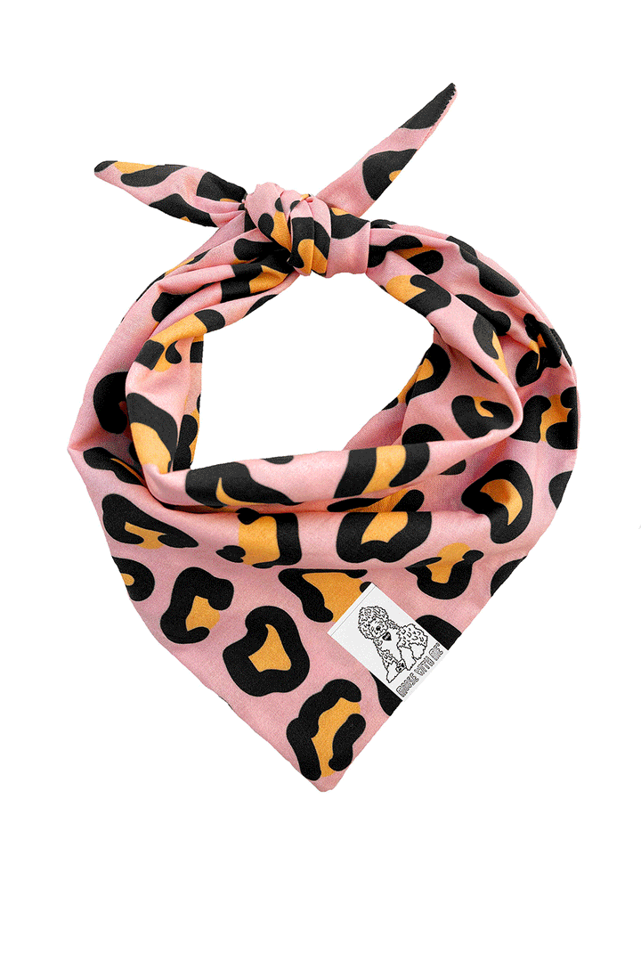 Dog Bandana Leopard Print - Pink - Customize by adding Interchangeable Velcro Embroidered Patches