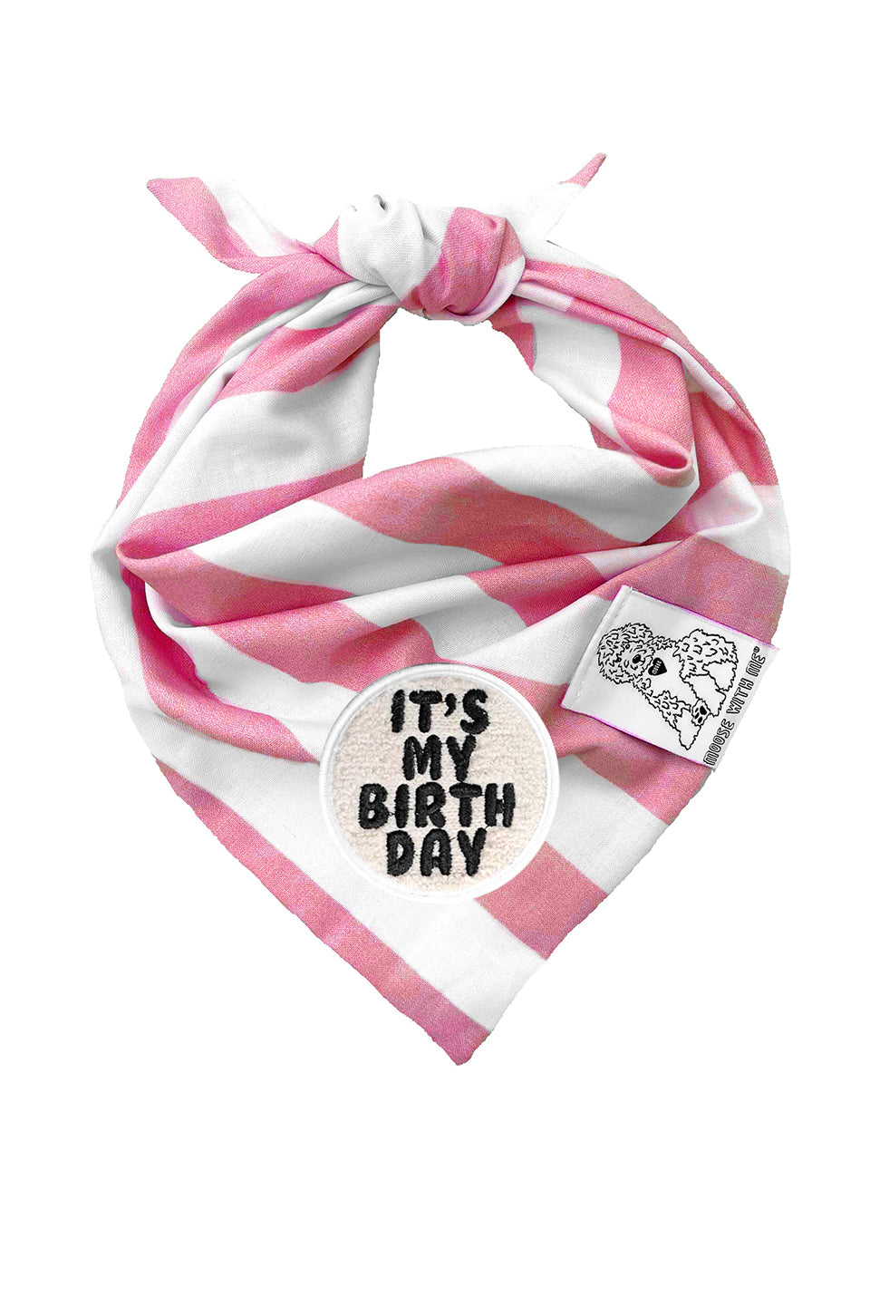 Dog Bandana Stripe - Pink - Customize by adding Interchangeable Velcro Embroidered Patches