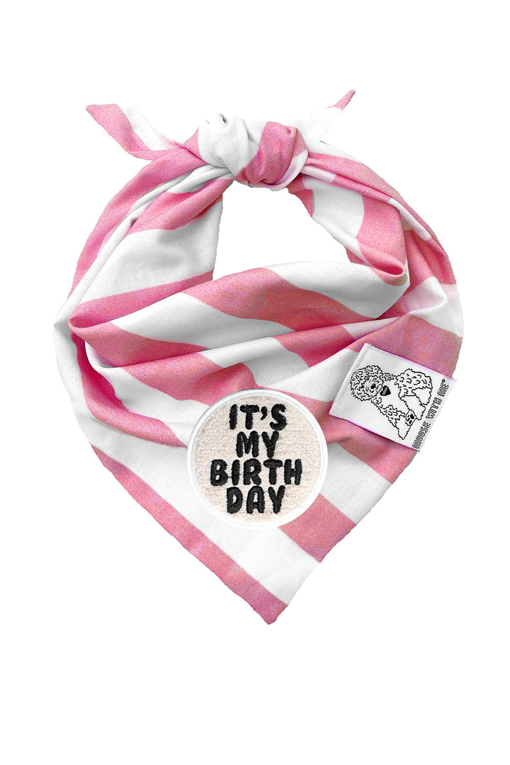 Dog Bandana Stripe - Pink - Customize by adding Interchangeable Velcro Embroidered Patches