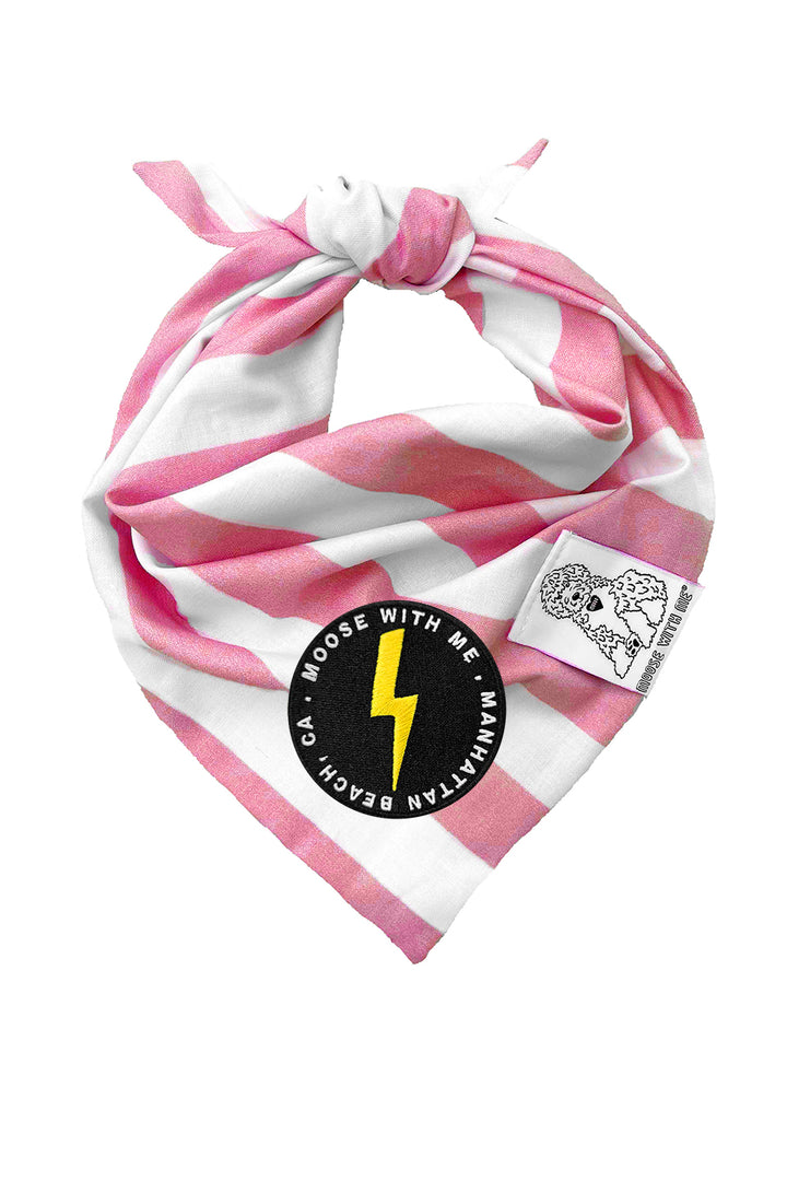 Dog Bandana Stripe - Pink - Customize by adding Interchangeable Velcro Embroidered Patches
