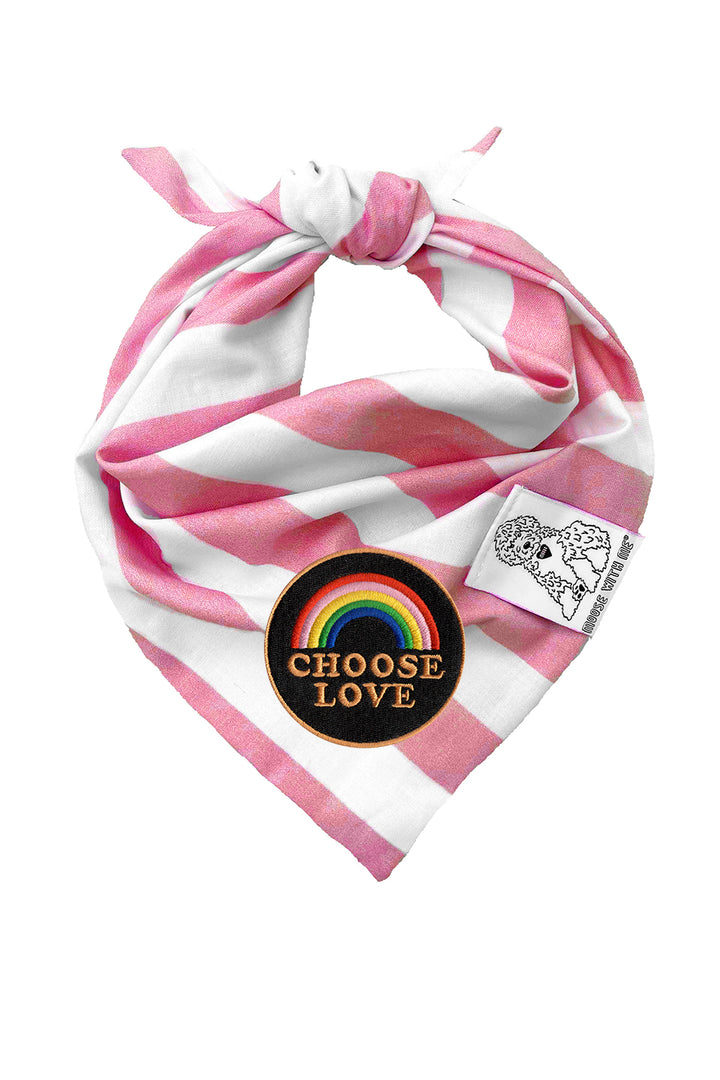 Dog Bandana Stripe - Pink - Customize by adding Interchangeable Velcro Embroidered Patches