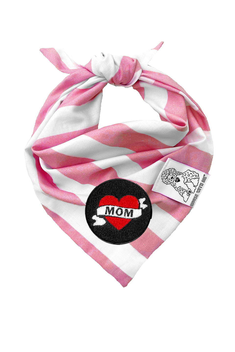 Dog Bandana Stripe - Pink - Customize by adding Interchangeable Velcro Embroidered Patches