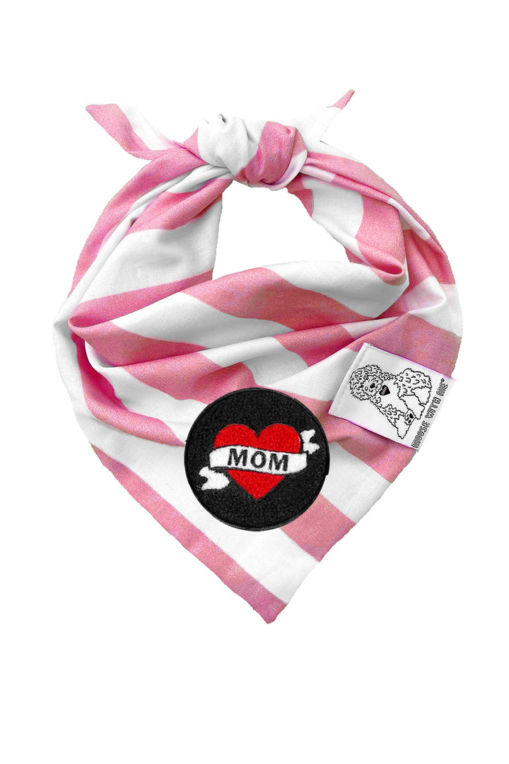 Dog Bandana Stripe - Pink - Customize by adding Interchangeable Velcro Embroidered Patches