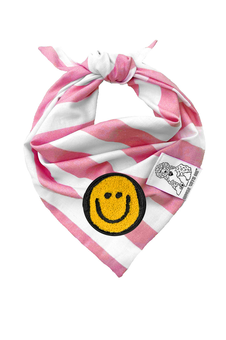 Dog Bandana Stripe - Pink - Customize by adding Interchangeable Velcro Embroidered Patches