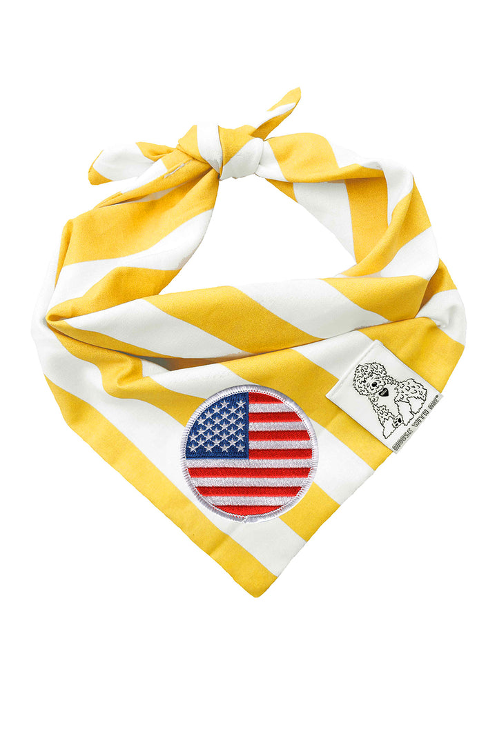 Dog Bandana Stripe - Yellow - Customize by adding Interchangeable Velcro Embroidered Patches