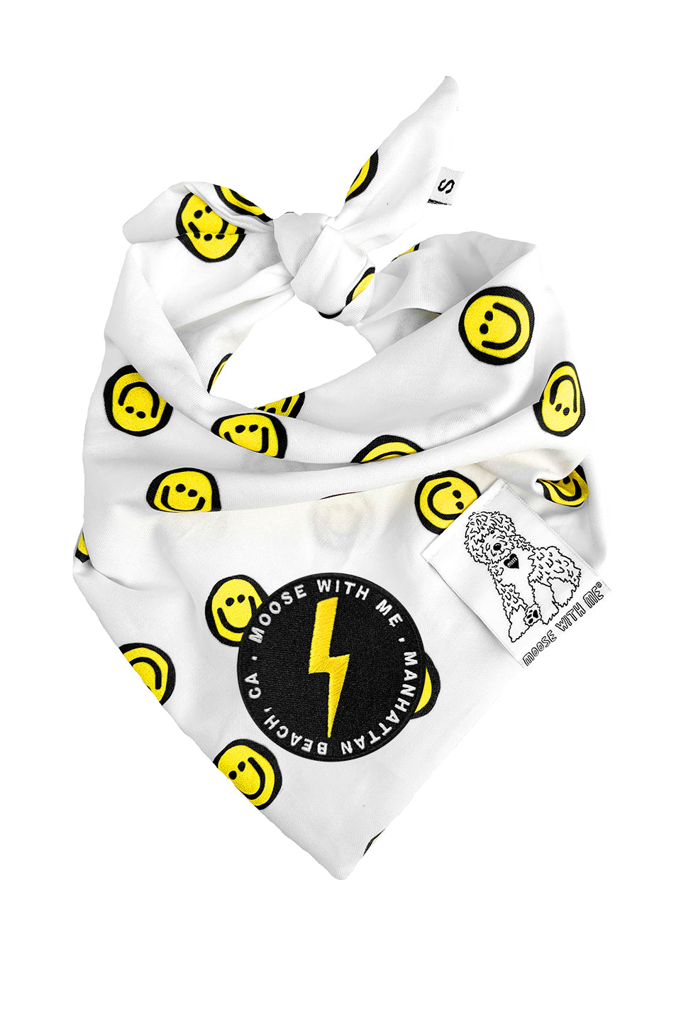 Dog Bandana Happy Face - Yellow - Customize by adding Interchangeable Velcro Embroidered Patches