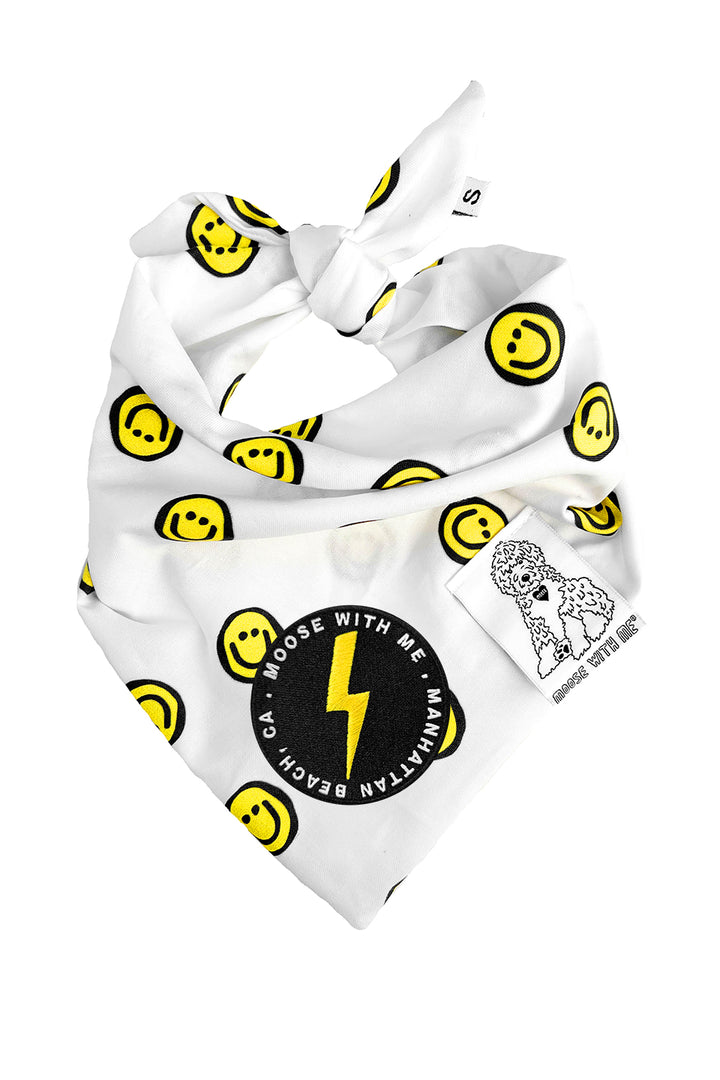 Dog Bandana Happy Face - Yellow - Customize by adding Interchangeable Velcro Embroidered Patches