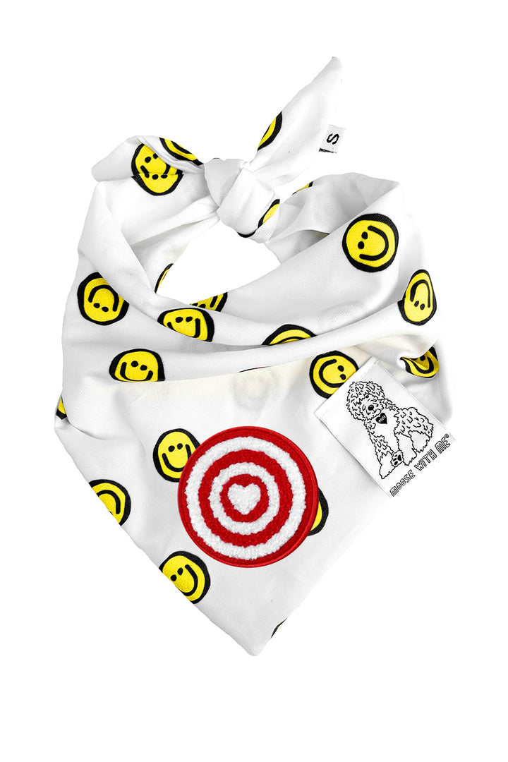 Dog Bandana Happy Face - Yellow - Customize by adding Interchangeable Velcro Embroidered Patches