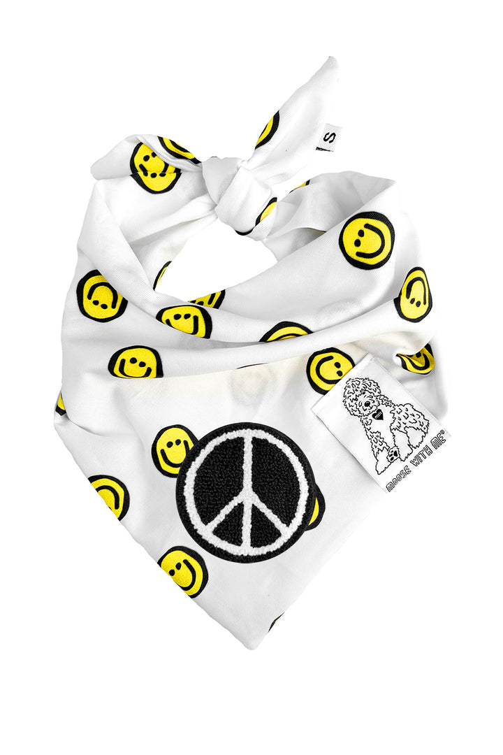 Dog Bandana Happy Face - Yellow - Customize by adding Interchangeable Velcro Embroidered Patches