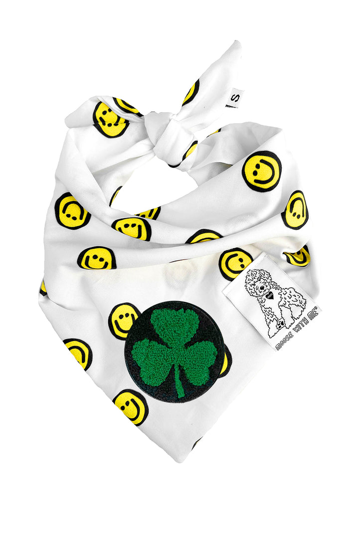 Dog Bandana Happy Face - Yellow - Customize by adding Interchangeable Velcro Embroidered Patches
