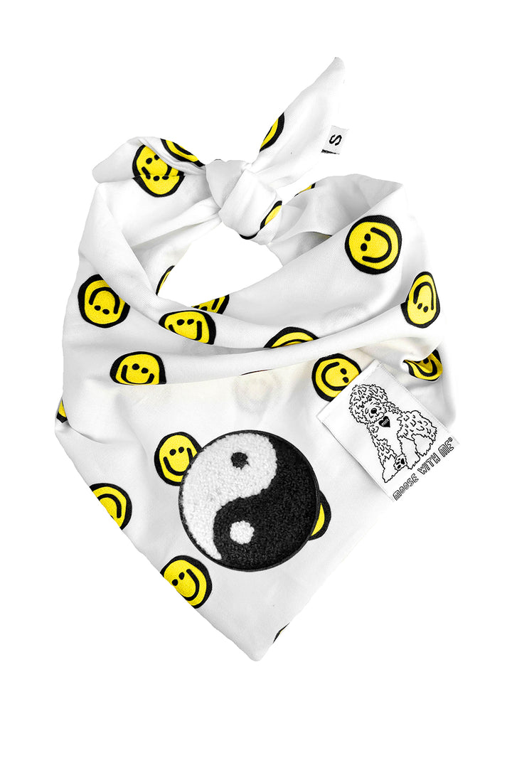 Dog Bandana Happy Face - Yellow - Customize by adding Interchangeable Velcro Embroidered Patches