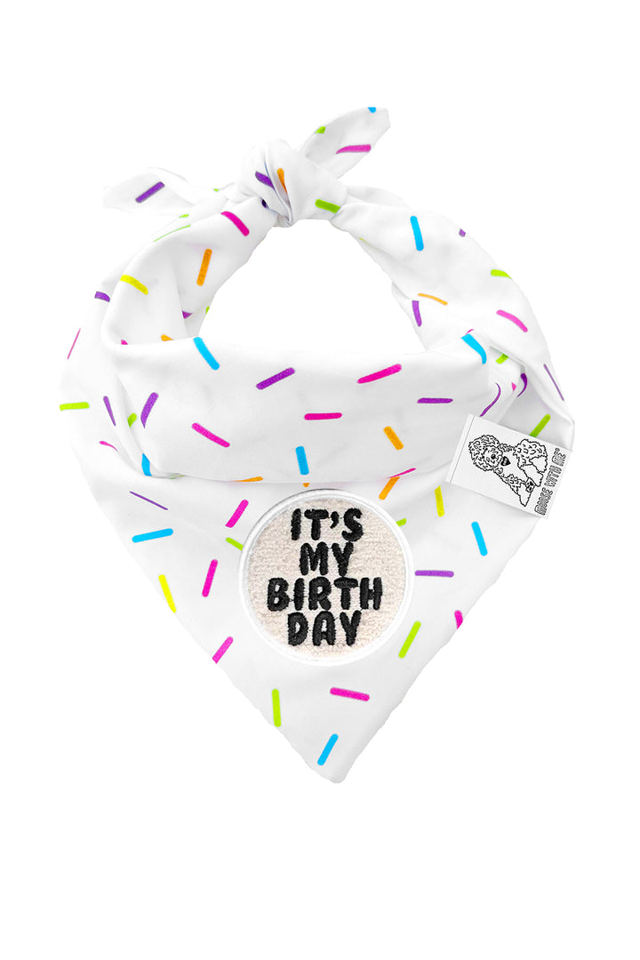 Dog Bandana Sprinkles - White - Customize by adding Interchangeable Velcro Embroidered Patches
