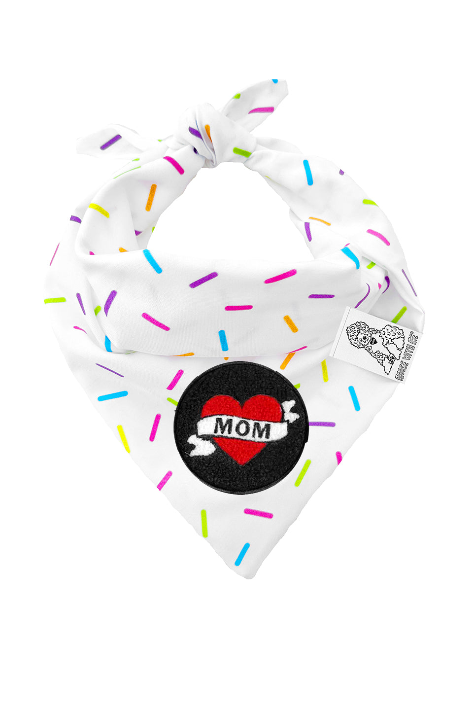 Dog Bandana Sprinkles - White - Customize by adding Interchangeable Velcro Embroidered Patches