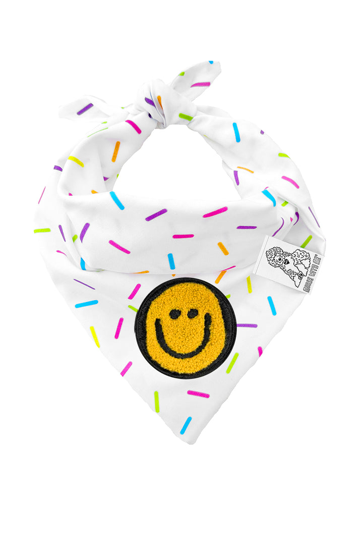 Dog Bandana Sprinkles - White - Customize by adding Interchangeable Velcro Embroidered Patches