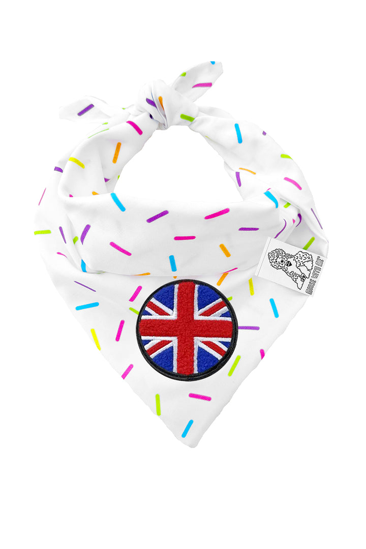 Dog Bandana Sprinkles - White - Customize by adding Interchangeable Velcro Embroidered Patches