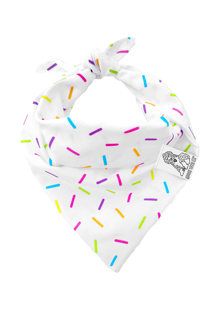 Dog Bandana Sprinkles - White - Customize by adding Interchangeable Velcro Embroidered Patches