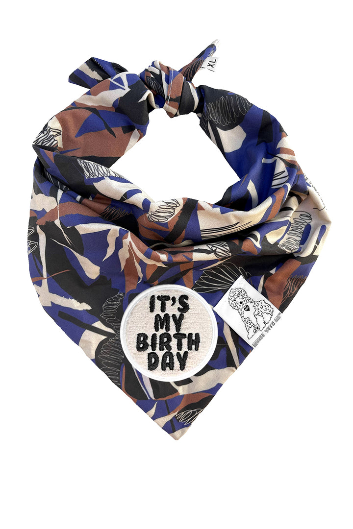 Dog Bandana Tropics - Blue - Customize by adding Interchangeable Velcro Embroidered Patches
