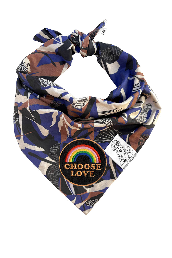Dog Bandana Tropics - Blue - Customize by adding Interchangeable Velcro Embroidered Patches