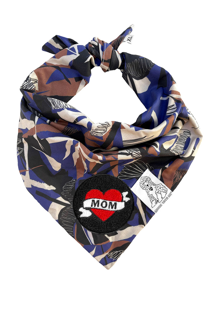 Dog Bandana Tropics - Blue - Customize by adding Interchangeable Velcro Embroidered Patches