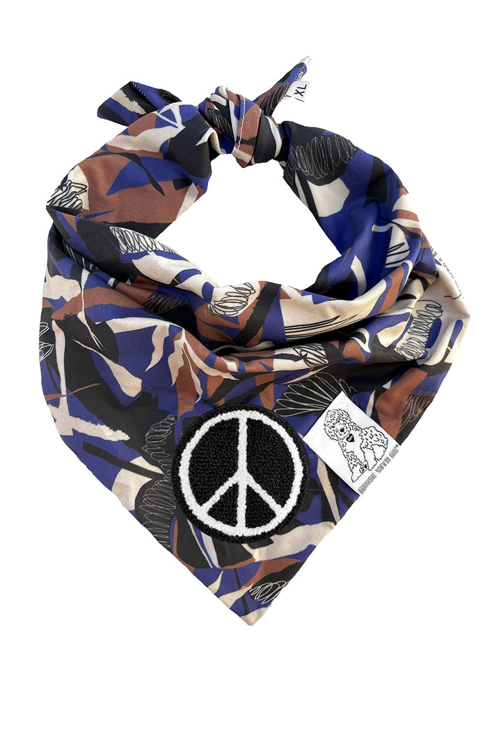 Dog Bandana Tropics - Blue - Customize by adding Interchangeable Velcro Embroidered Patches