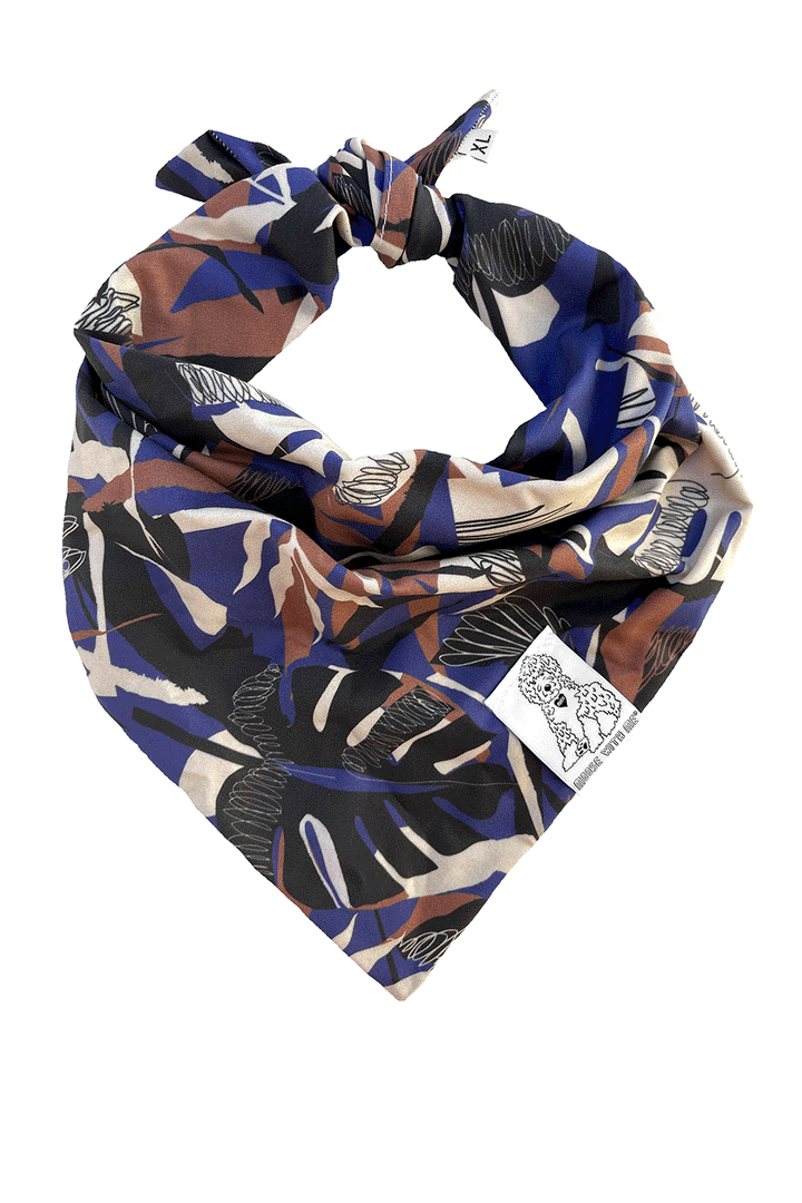 Dog Bandana Tropics - Blue - Customize by adding Interchangeable Velcro Embroidered Patches