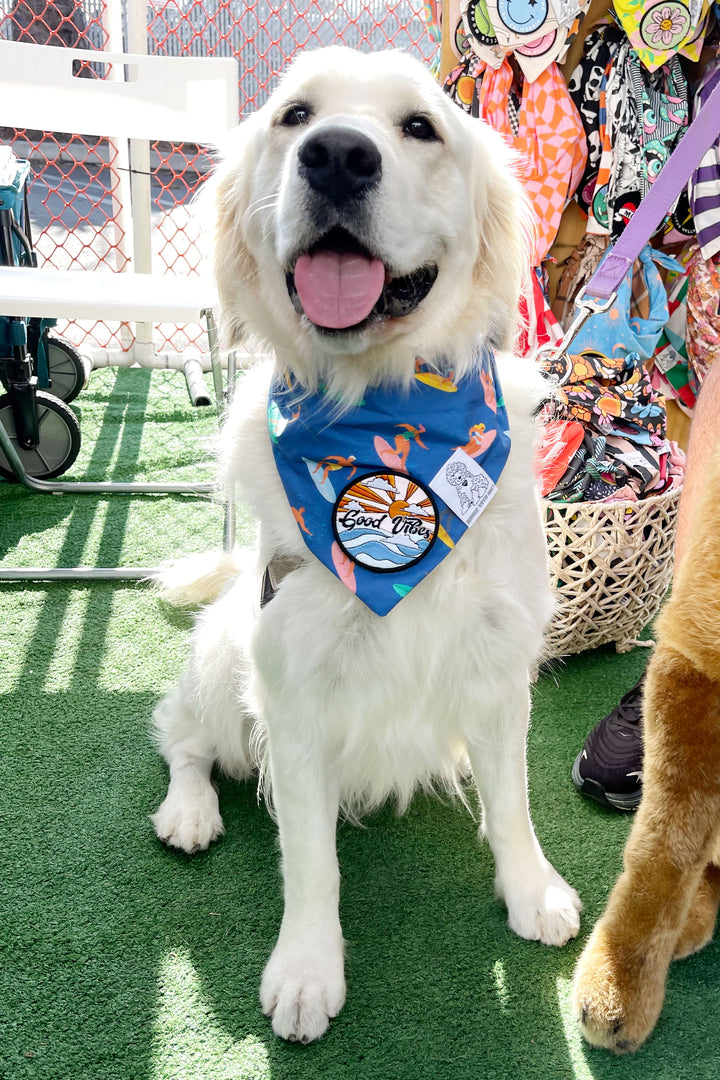 Dog Bandana Surfer - Blue - Customize by adding Interchangeable Velcro Embroidered Patches