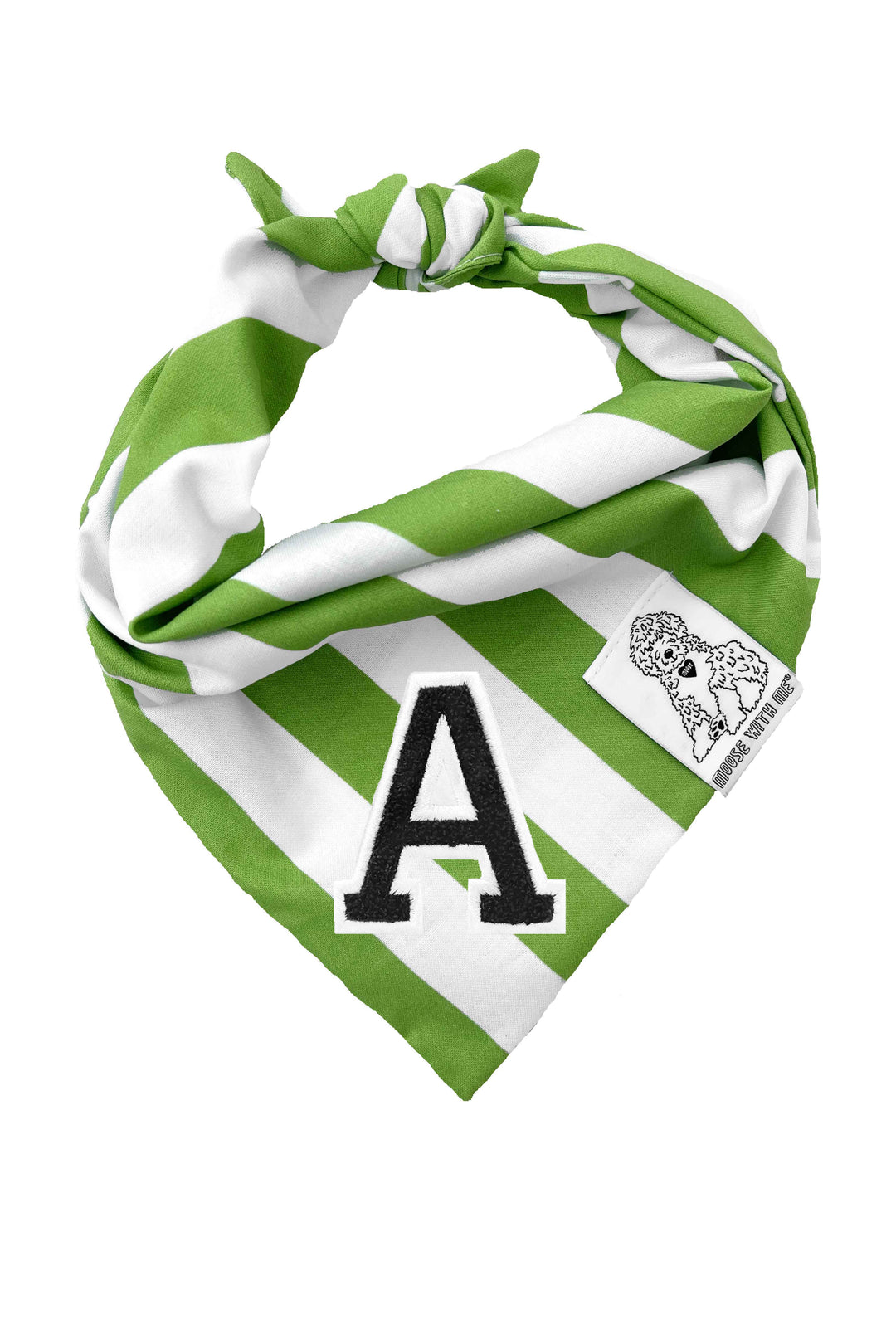 Dog Bandana Stripe - Green - Customize by adding Interchangeable Velcro Embroidered Patches