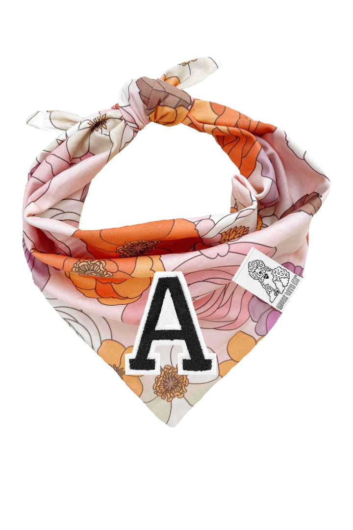 Dog Bandana Groovy Floral - Pink - Customize by adding Interchangeable Velcro Embroidered Patches