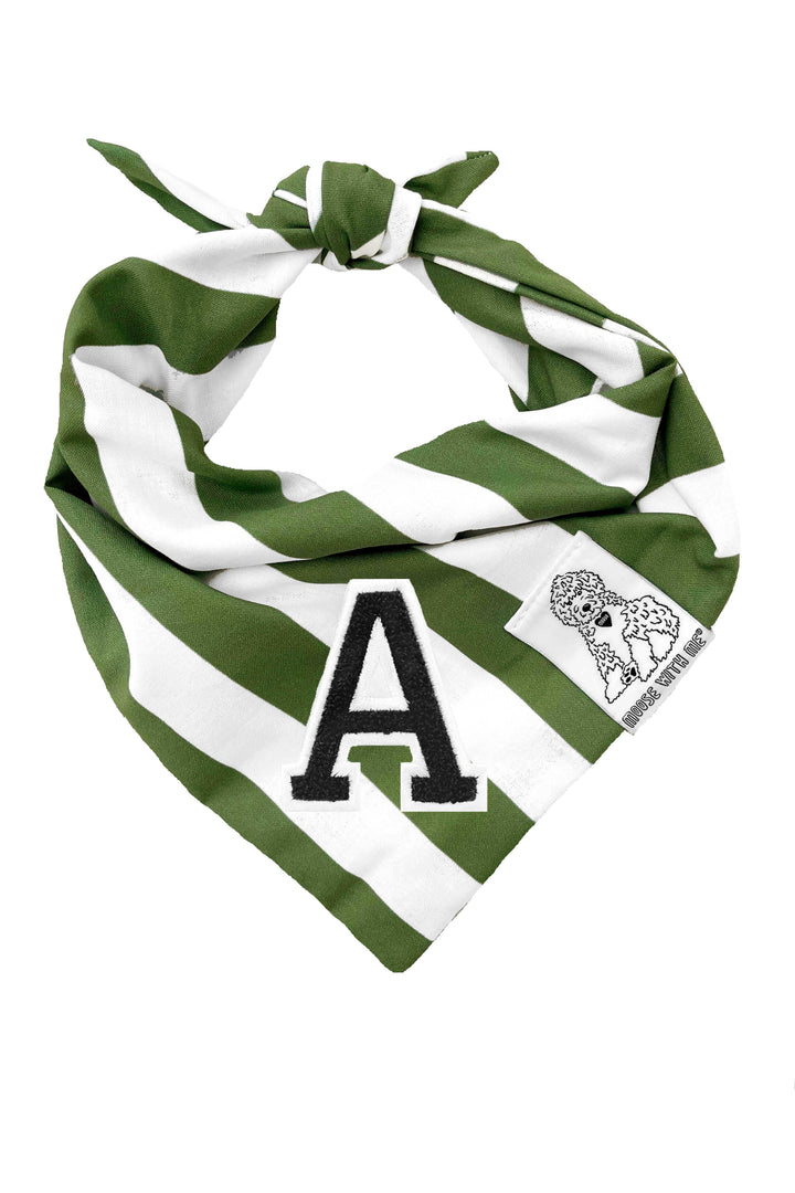 Dog Bandana Stripe - Green - Customize by adding Interchangeable Velcro Embroidered Patches