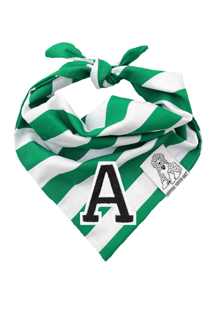 Dog Bandana Stripe - Green - Customize by adding Interchangeable Velcro Embroidered Patches
