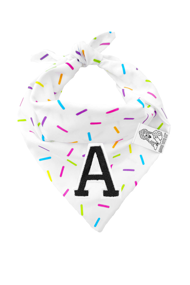 Dog Bandana Sprinkles - White - Customize by adding Interchangeable Velcro Embroidered Patches